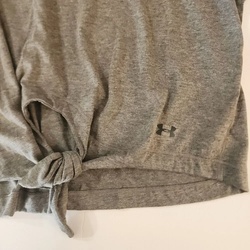 A45 Under Armour Front-Tie Cropped / Peek Hole T-Shirt - Charcoal Grey - NWT -XL - Picture 4 of 6
